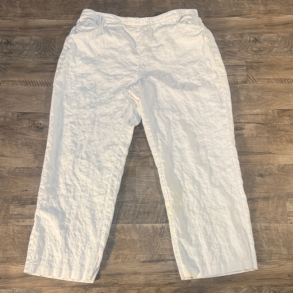 Chico's White Pull-On 100%Linen Pants - Size 3 (16/18)